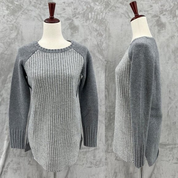 Athleta Sierra Sweater Gray White Wool Cashmere Tunic Chunky Knit - Picture 1 of 10